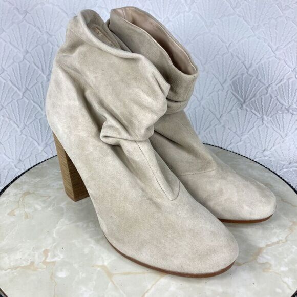 Chinese Laundry Slouchy Ankle Block Heels Booties 10 Beige Boho Western Bootie - Picture 2 of 12